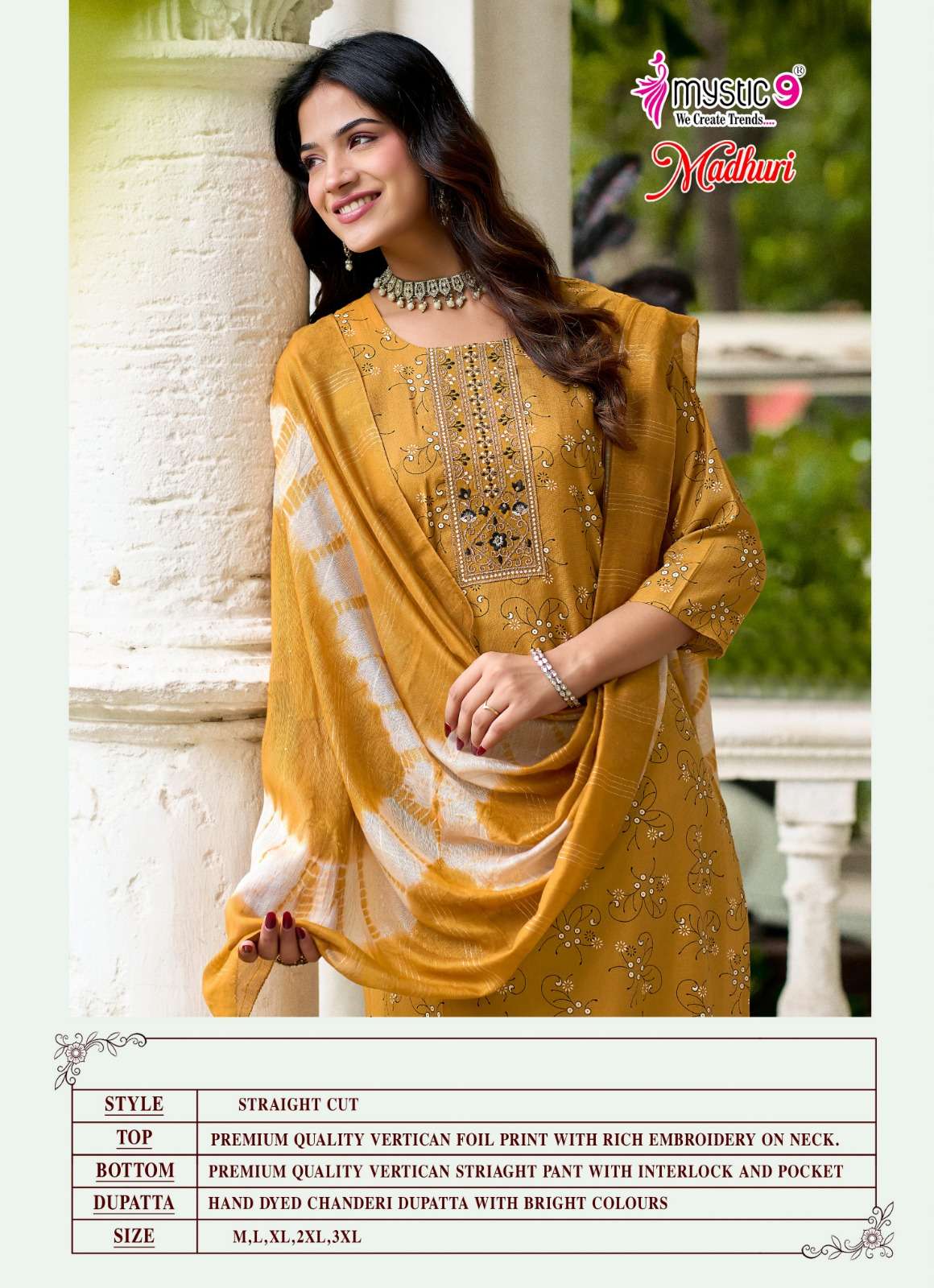 MYSTIC 9 MADHURI VOL 2 VERTICAN FOIL PRINT STRAIGHT CUT CATALOGUE SALWAR SUIT TREND DEALER